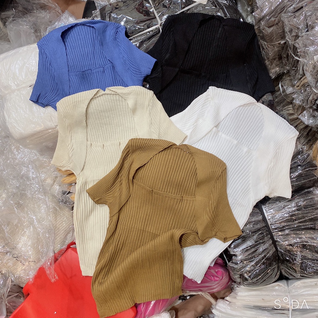 áo len montgoghi mỏng cộc tay cổ tam giác Quảng châu nhiều màu