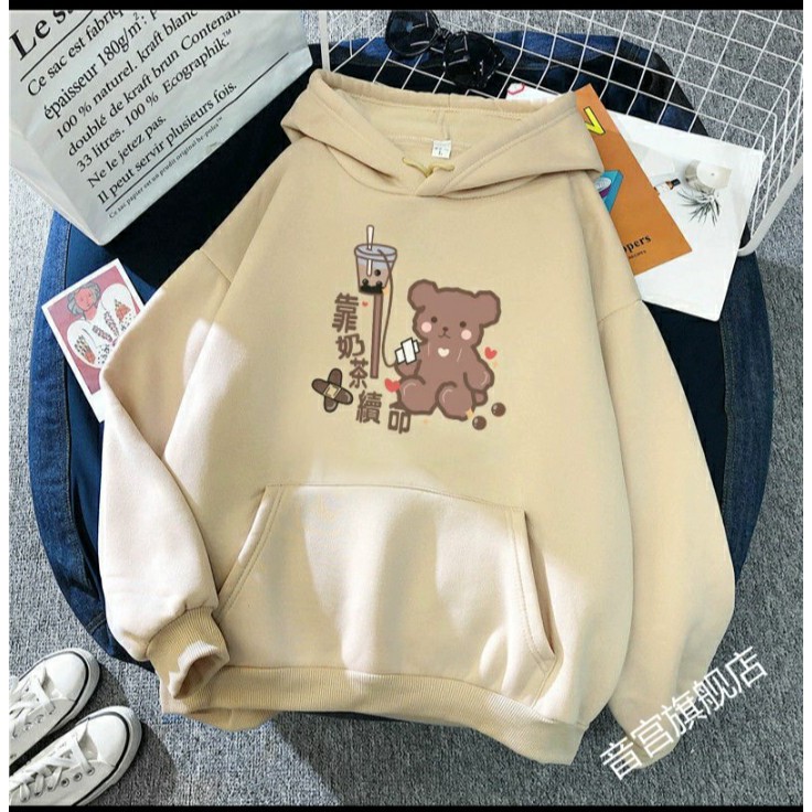 Áo hoodie gấu trà sữa chất nỉ bông dày siêu ấm 59