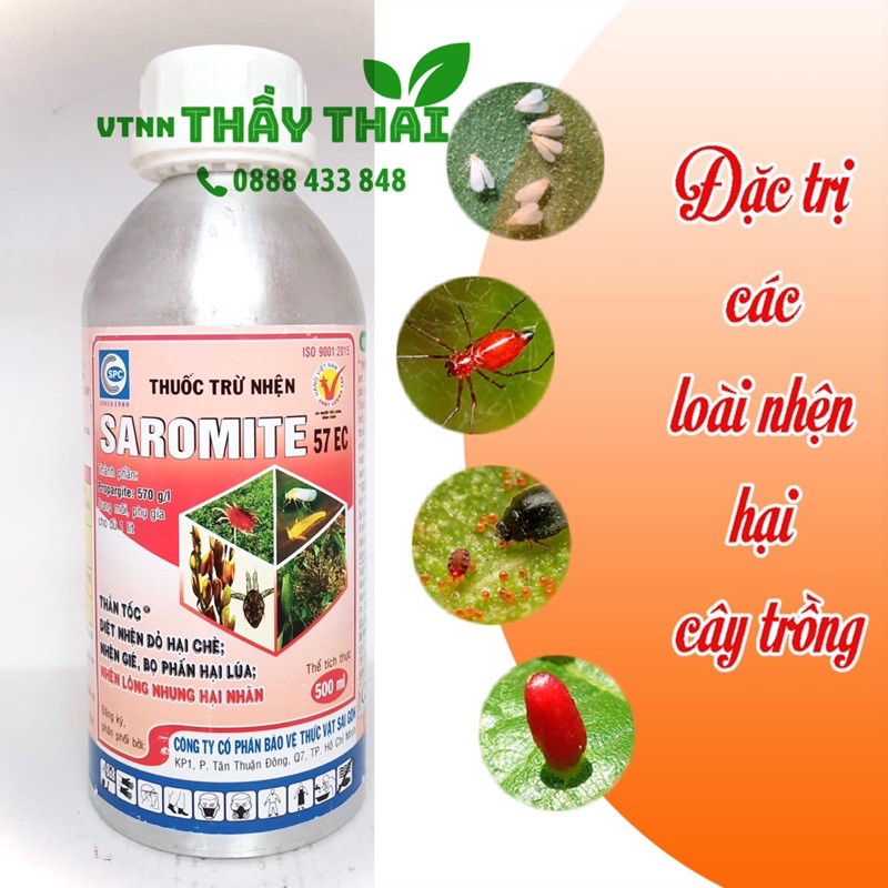 Saromite 57EC 500ml [ĐẶC TRỊ NHỆN KHÁNG THUỐC] Thuốc đặc trị nhện đỏ, nhện gié, nhện lông nhung, bọ phấn