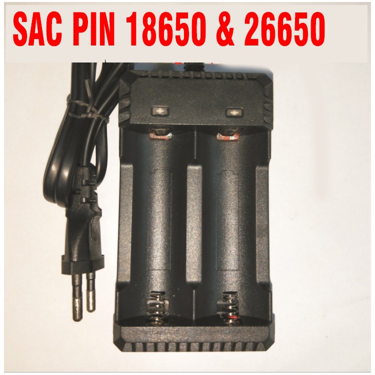 Bộ sạc 2 pin 3.7v 18650 26650 có dây cắm sử dụng nguồn điện 220v