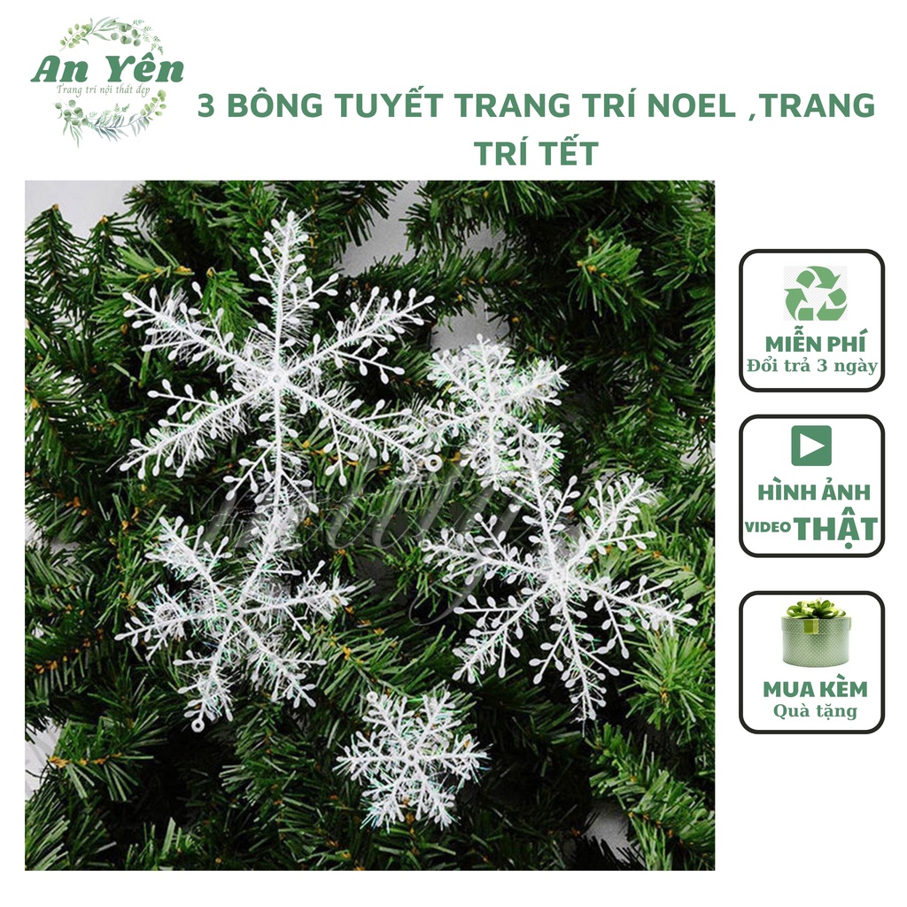 3 BÔNG TUYẾT TRANG TRÍ NOEL , BÔNG TUYẾT TREO CÂY, BÔNG TUYẾT DÁN KÍNH