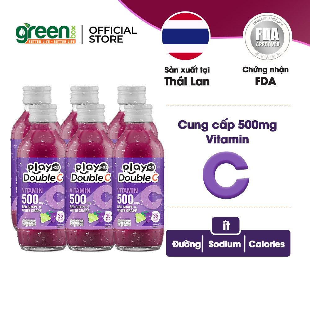 Lốc 6 chai nước giải khát vị nho đỏ và nho trắng Playmore Double C 160ml