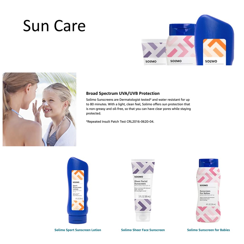 Kem chống nắng mặt, Solimo Sheer Face Sunscreen SPF 55, Reef Friendly không chứa chất Octinoxate & Oxybenzone gây hại da