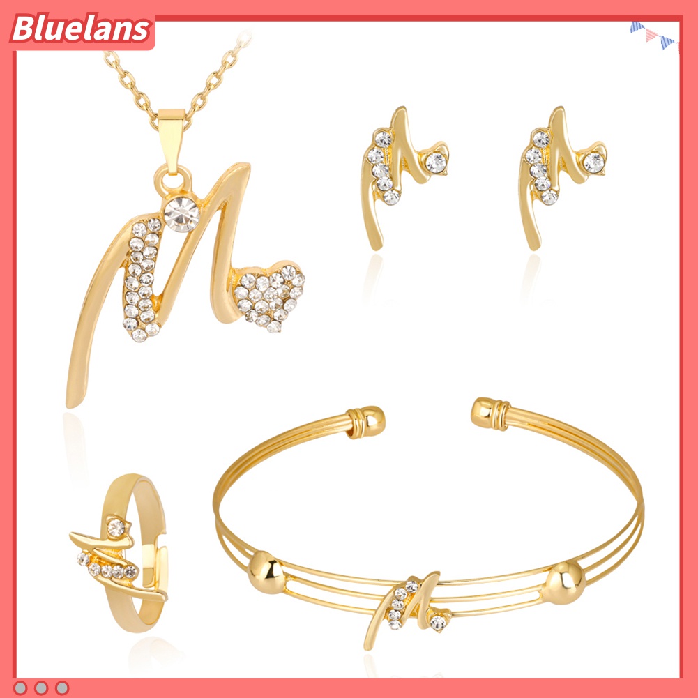 Bộ Nữ Trang Mạ Vàng KC Mặt Trái Tim Chữ M Đính Đá Nhân Tạo