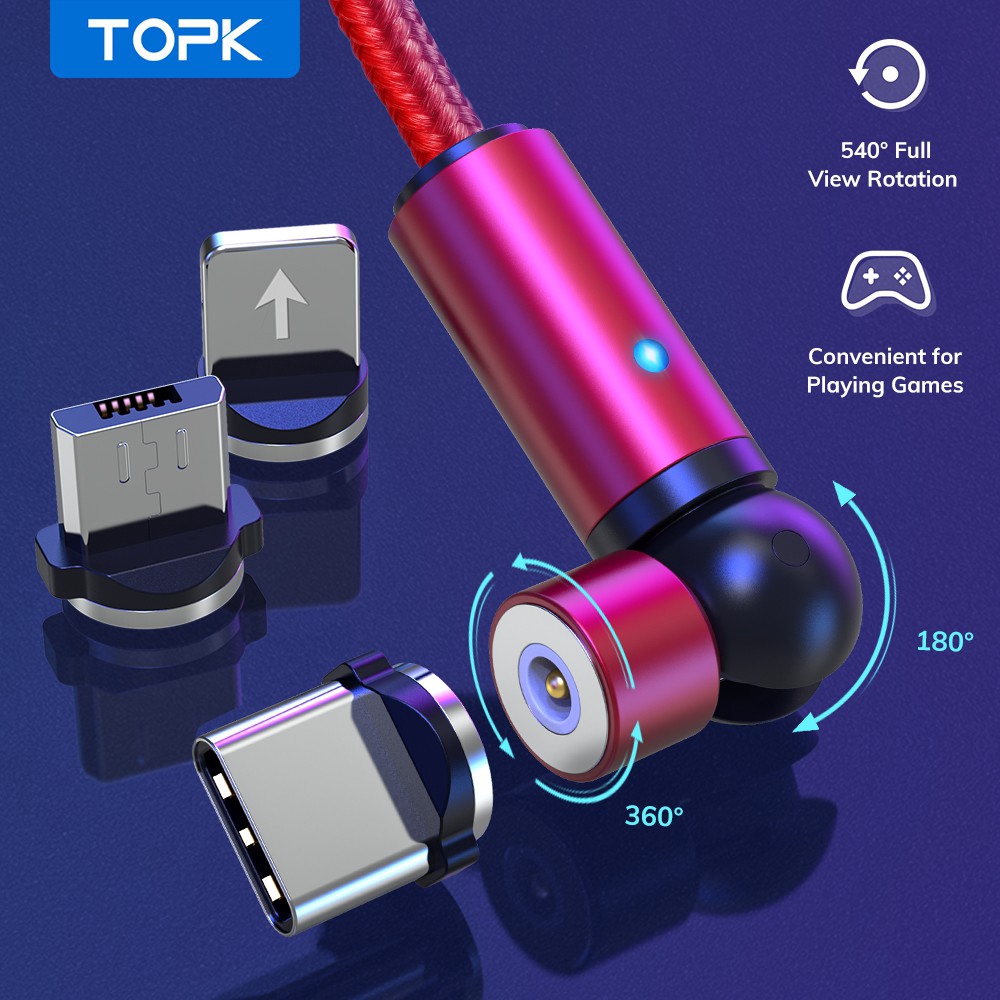 Cáp Sạc TOPK AM68 Với Cổng Kết Nối Từ Tính Có Thể Xoay 540° Dành Cho iPhone/ Micro/ USB/ 3 Trong 1 | BigBuy360 - bigbuy360.vn