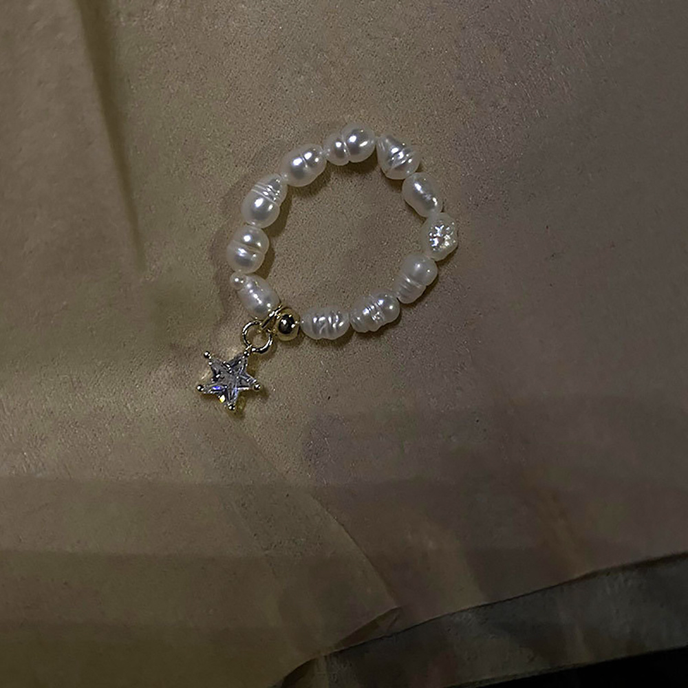 Nhẫn Đính Đá Zircon / Đồng / Ngọc Trai Hình Trái Tim / Ngôi Sao Thời Trang Hàn Quốc Cho Nữ