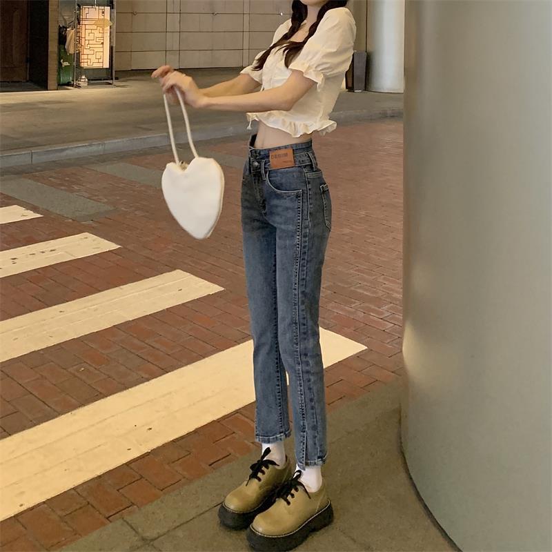 COZOK Quần jean dài lưng cao ôm dáng phong cách retro