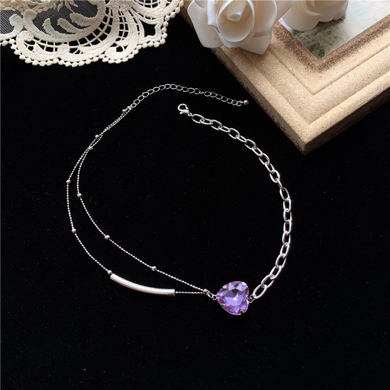 vòng cổ Mặt Trái Tim Đính Đá Màu Tím Sang Trọng