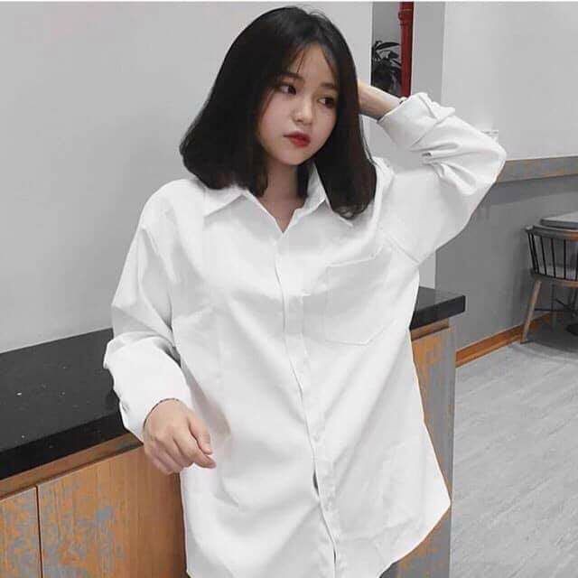 ÁO SƠ MI TRẮNG 💕 FREESHIP 💕 GIẢM 3K (NHẬP MÃ SHOPA3N)TRƠN BASIC UNISEX - ÁO SƠ MI TÚI NGỰC FORM RỘNG