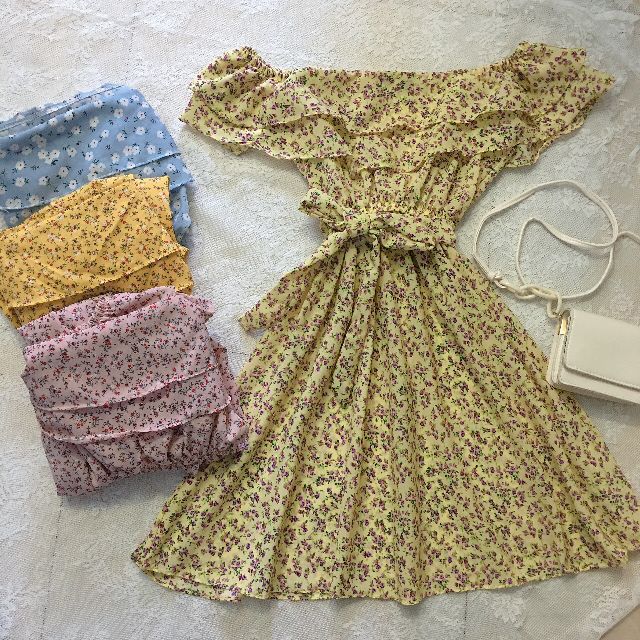 [Mã SKAMA06 giảm 8% tối đa 50K đơn 250K] Đầm bẹt vai hoa nhí thắt nơ eo ulzzang hàn quốc 4 màu_(kèm ảnh thật) | BigBuy360 - bigbuy360.vn