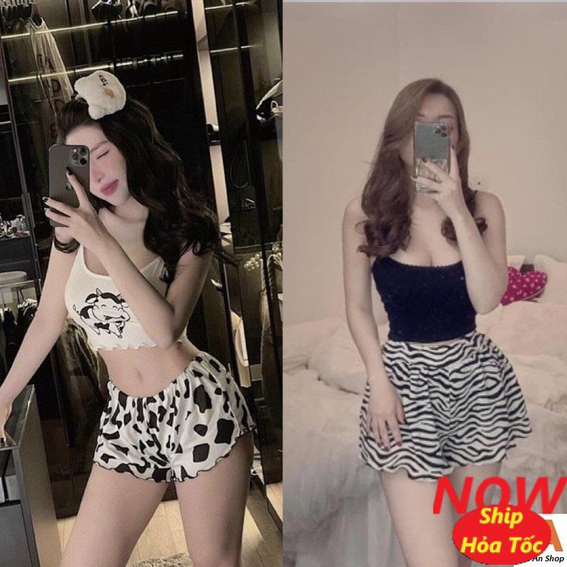 Sét bộ nữ áo 2 dây bò sữa và quần lưng thun chất vải thun Borip FreeSize dưới 52kg