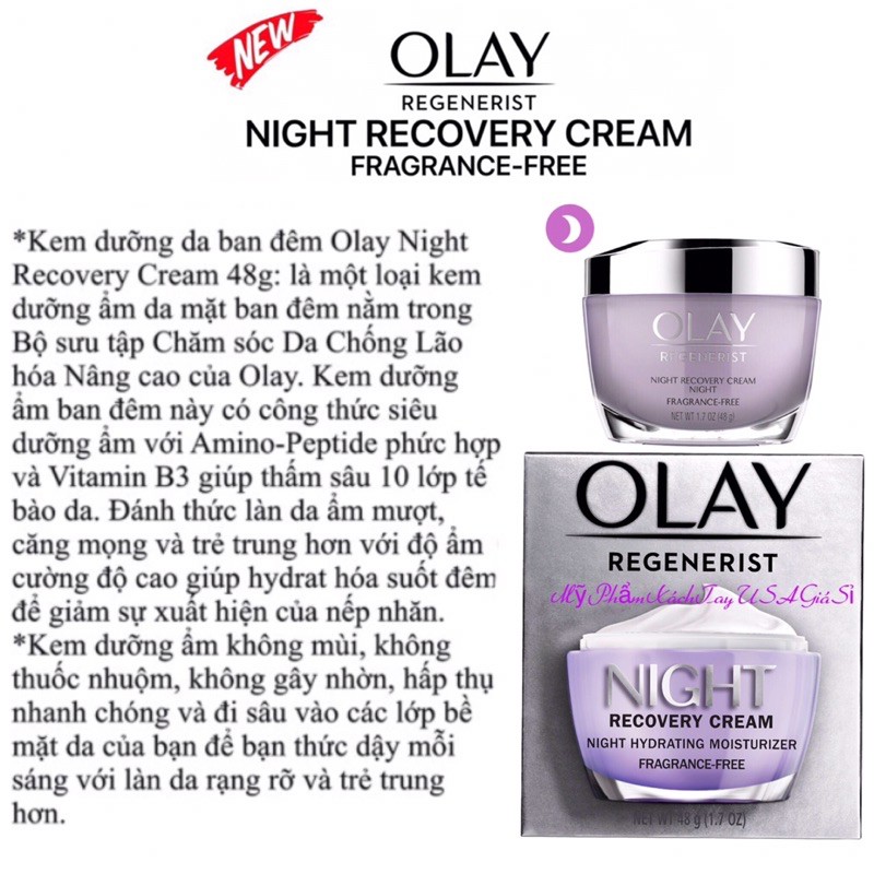 Kem dưỡng ban đêm Olay Regenerist Night Recovery advanced Anti-Aging Cream 48g Nhập Khẩu USA