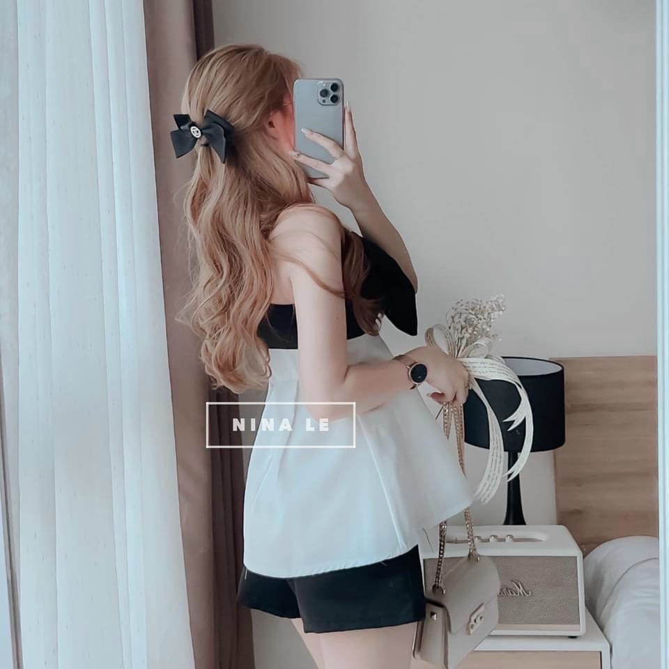 SÉT ÁO HAI DÂY NƠ NGỰC PHỐI QUẦN CẠP CAO XINH XẮN ĐÁNG YÊU VLTN SHOP