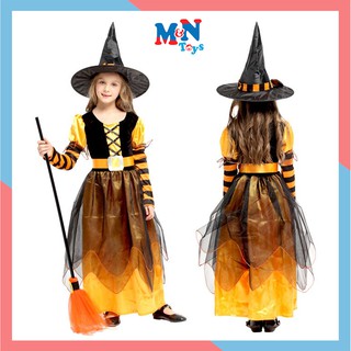 Bộ váy Phù thủy cam dài hóa trang Halloween cho bé G0309B