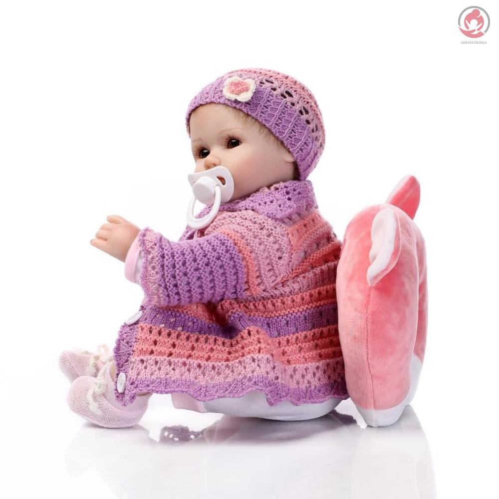 BAG Reborn Baby Doll Girl Silicone Baby Doll Eyes Open With Clothes Hair 16inch 40cm Lifelike Cute Gifts Toy Girl Purple knitwear