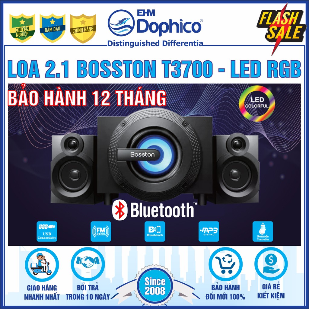 Loa vi tính 2.1 Bosston T3700 – Bluetooth –  Led RGB – Chính Hãng – Bảo Hành 12 tháng