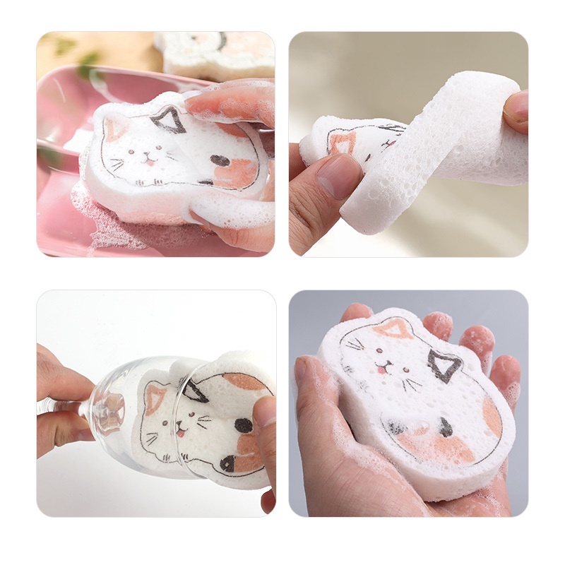 1 Miếng Bọt Biển Rửa Chén Hình Hoạt Hình Đa Năng Có Dây Đeo Cho Nhà Bếp