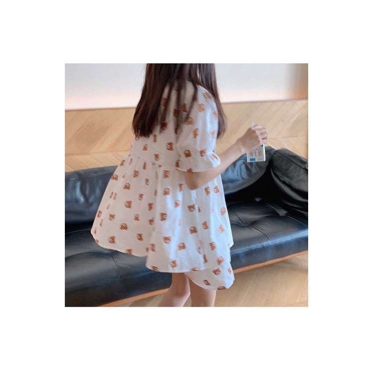 Bộ Đồ Ngủ Ngắn Tay Dáng Rộng In Hình Gấu Hoạt Hình Dễ Thương Dành Cho Nữ