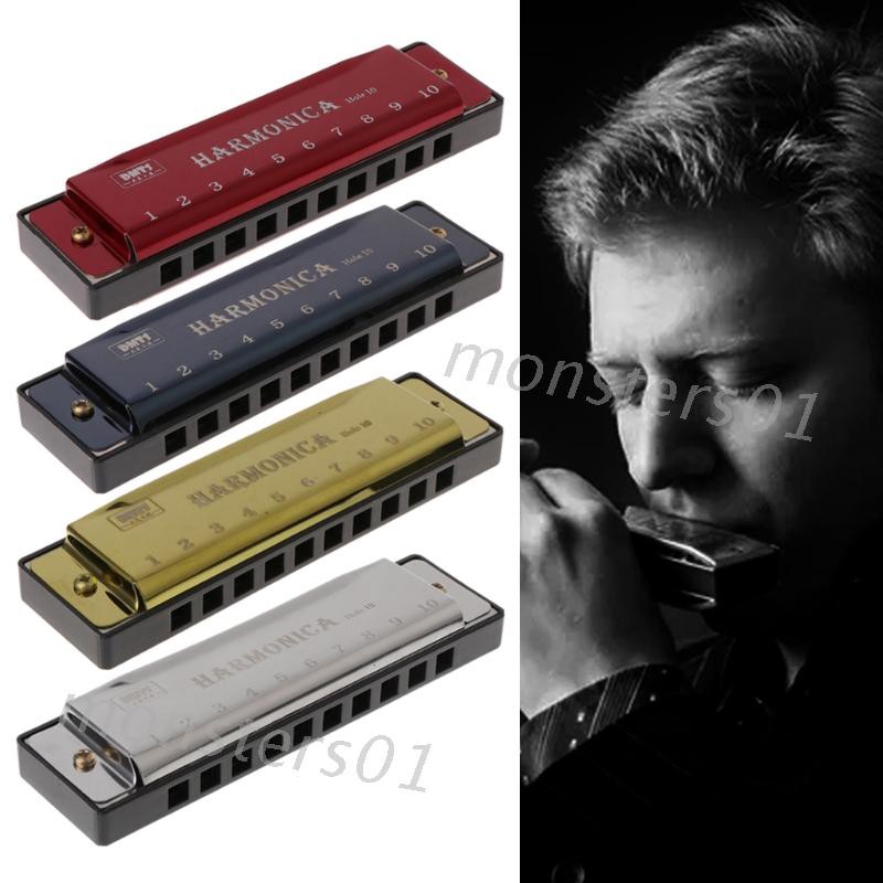 Kèn Harmonica 10 Lỗ Màu Xanh Dương Phong Cách Cổ Điển Kèm Hộp Đựng Ốp