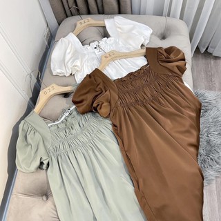 Váy lụa chun ngực dáng suông ba màu cho nữ