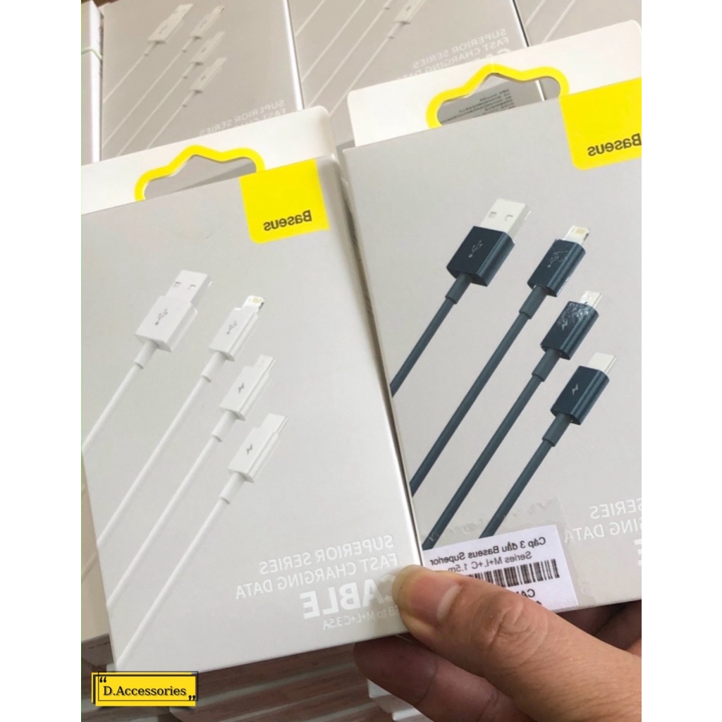 Cáp ba đầu Baseus Superior Seris 3IN1 ( USB to Type C+ Lightning + Micro USB, 3.5A/ 1.5m, TPE Fast Charging Data Cable )
