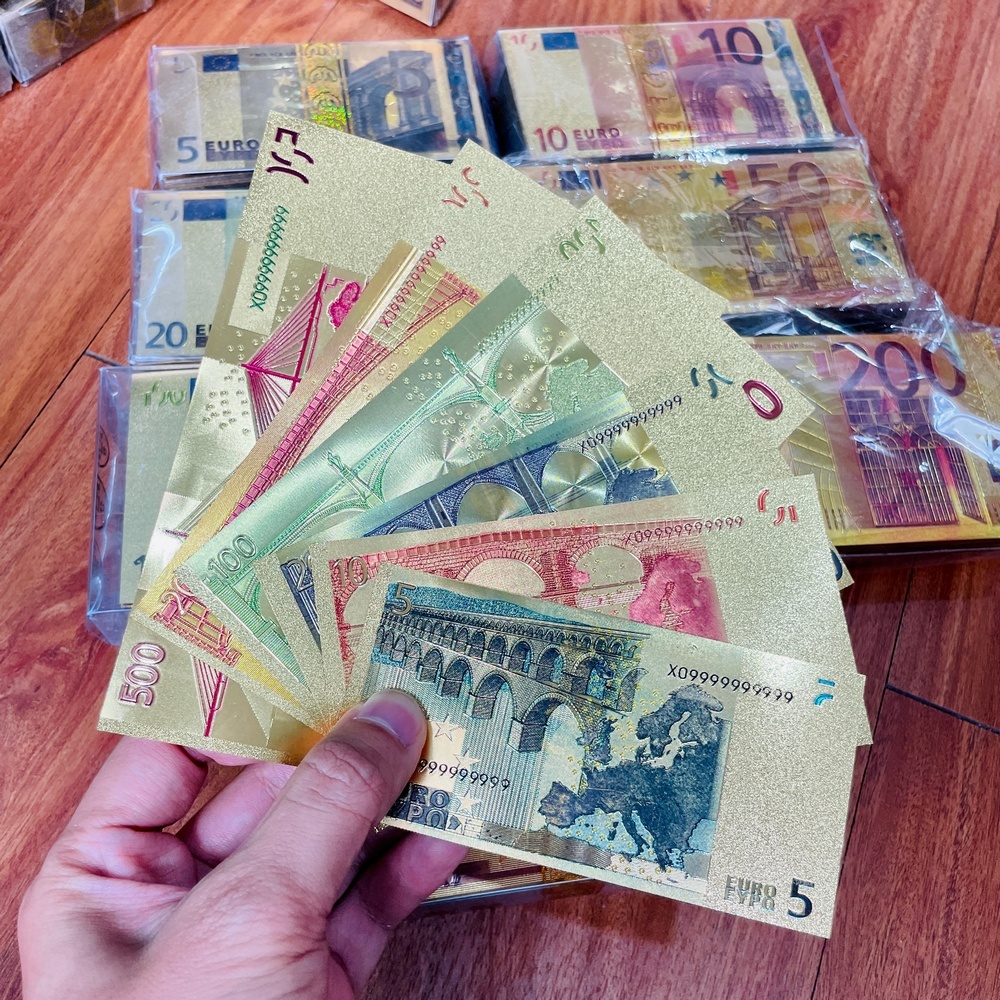 Bộ 7 tờ Euro từ 5 - 500 euro may mắn, phong thuỷ, lưu niệm, chất liệu plastic, tặng kèm bao lì xì