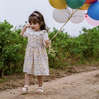 Váy hoa nhí vàng phối cổ bèo trắng xinh xắn chất mềm mát dễ thương cho bé gái