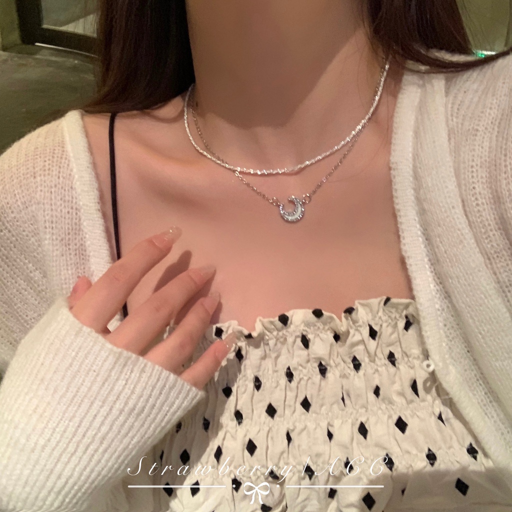 Vòng cổ Hai Lớp Hình Mặt Trăng Sang Trọng Phong Cách Harajuku