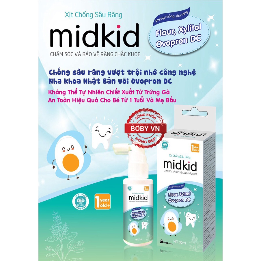 Midkid - Xịt chống sâu răng, hôi miệng cho trẻ em trên 1 năm tuổi - Lọ 30ml