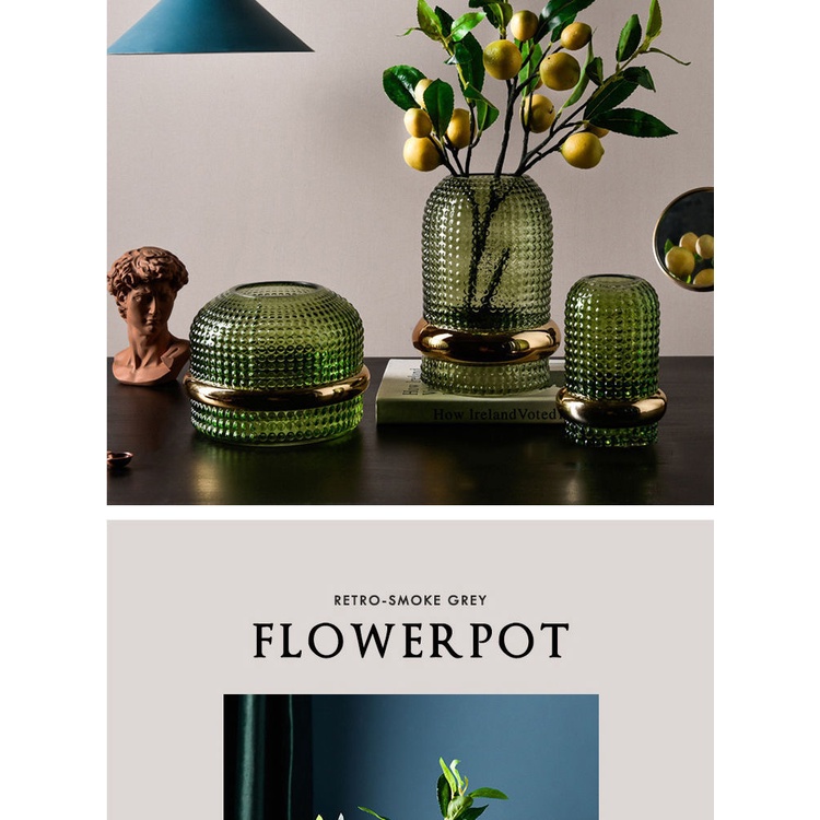 Bình thủy tinh Cắm hoa Bắc Âu Retro Màu xanh lá cây trang trí cắm hoa time decor