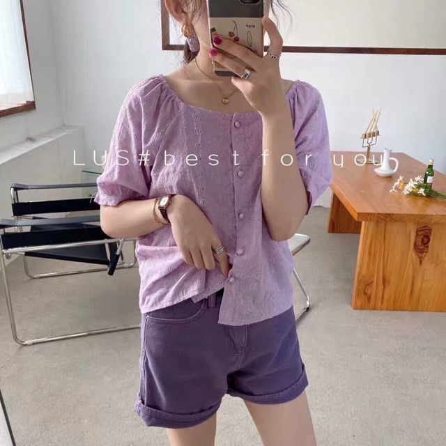 Áo thô ngắn tay cổ thuyền hoạ tiết hoa thêu Ulzzang style  Hàng Quảng Châu