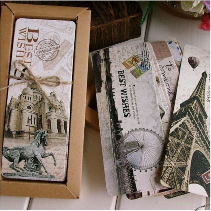 Hộp 30 Bookmark Đánh Dấu Sách Paris Tháp Eiffel Vintage Retro