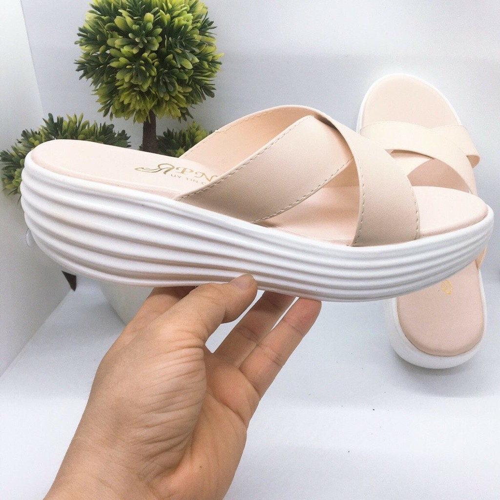 Dép xuồng 5 phân đế trắng bản chéo LT