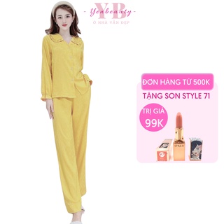 Đồ pijama nữ dài tay chất lụa cute, đồ bộ pijama ngủ tay dài dễ thương - yenbeauty