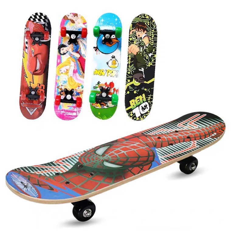 Ván Trượt Trẻ Em Cao Cấp Thể Thao Skateboard Gỗ Phong Ép, Họa Tiết Hoạt Hình, Bánh Cao Su Chịu Lực Tốt MS:06