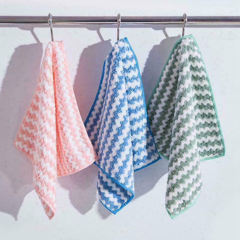 Bộ 3 / 5 Khăn Lau Chén Dĩa Vải Nhung San Hô Thấm Hút Tốt Chống Dính Dầu Tiện Dụng