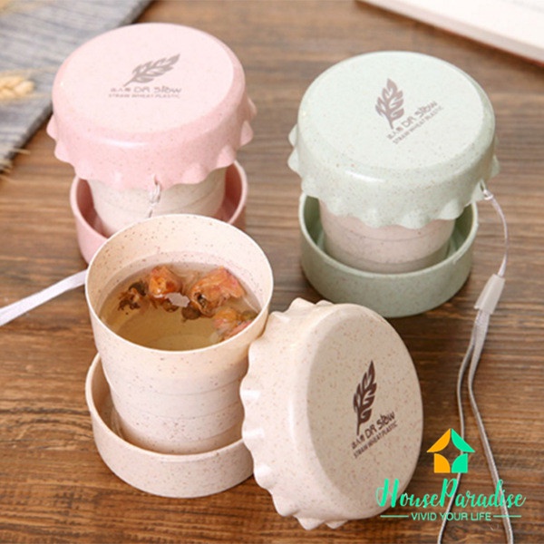 Cốc uống nước nhỏ bằng xơ lúa mạch có thể xếp gọn tiện lợi
