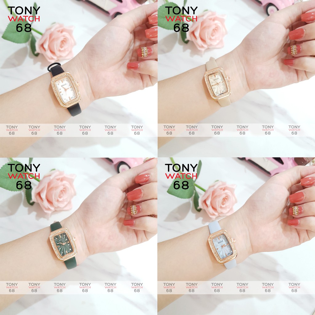 Đồng hồ nữ Bolun chữ nhật đính đá dây da nhiều màu độc đáo chống nước chính hãng Tony Watch 68