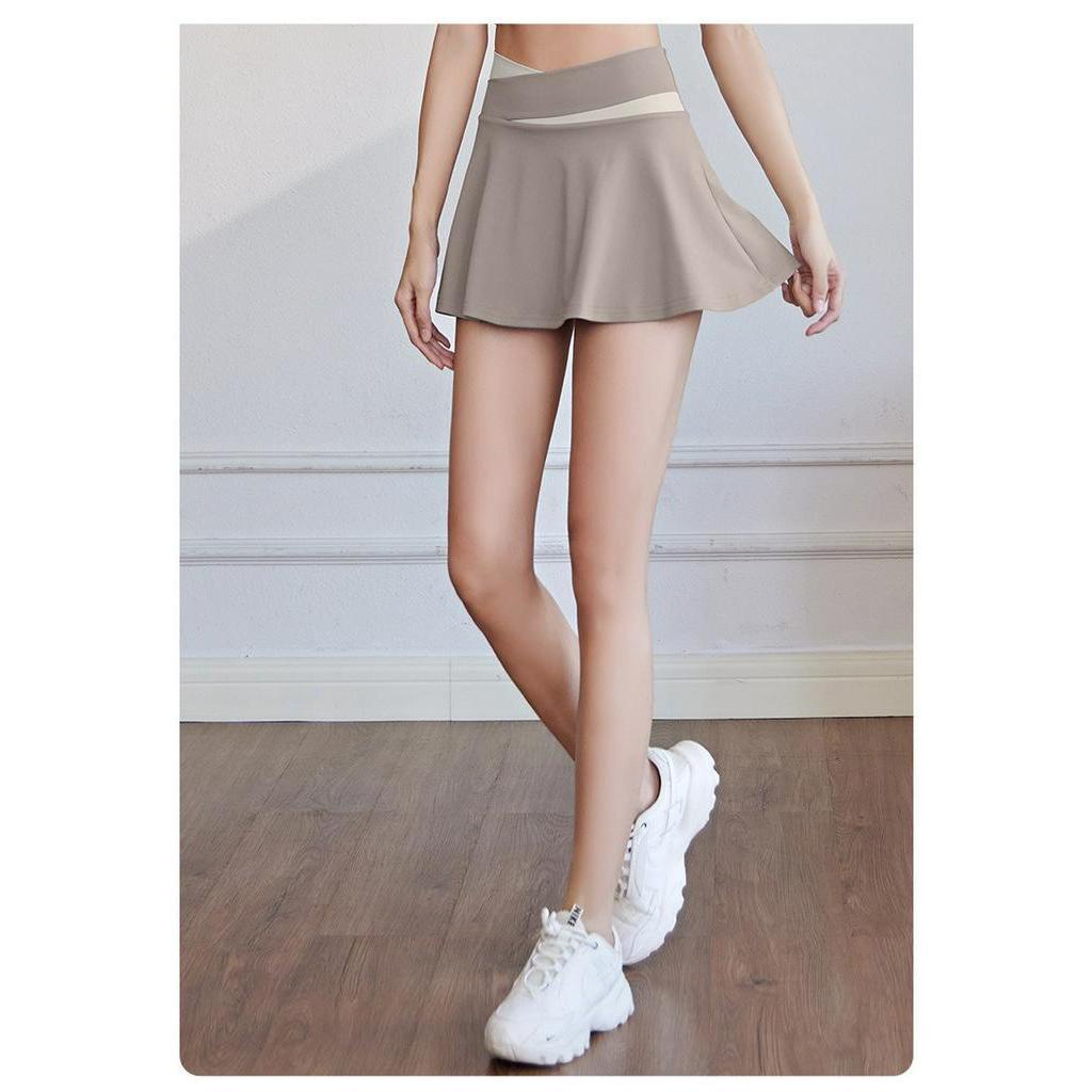 Set Áo Thun Ngắn Tay + Chân Váy Chữ A Lưng Cao Màu Sắc Tương Phản Kèm Đệm Ngực Dành Cho Nữ