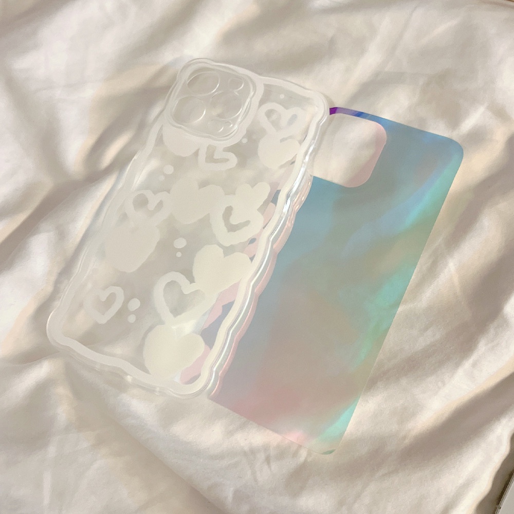 Ốp Điện Thoại Mềm Họa Tiết Trái Tim Màu laser Cho iphone 11 12 13 pro max mini XR XS 7 8 plus
