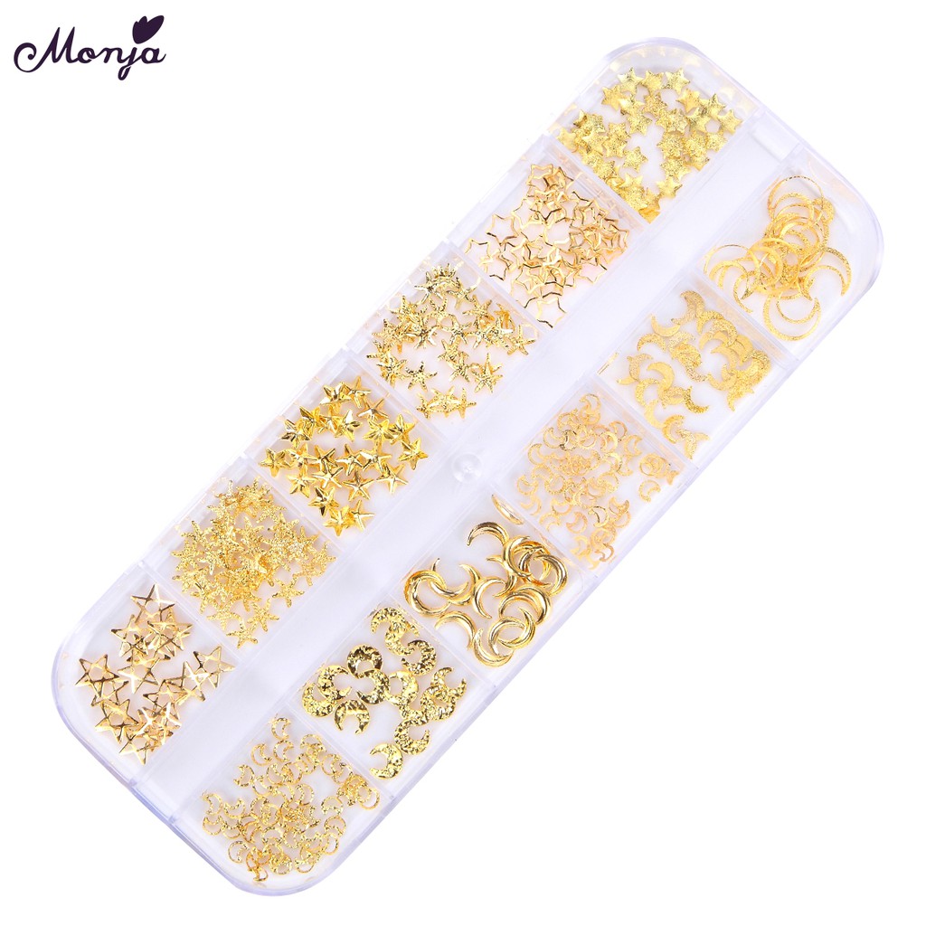 MONJA Hộp 12 Ngăn Phụ Kiện 3D Trang Trí Móng Tay Home DIY