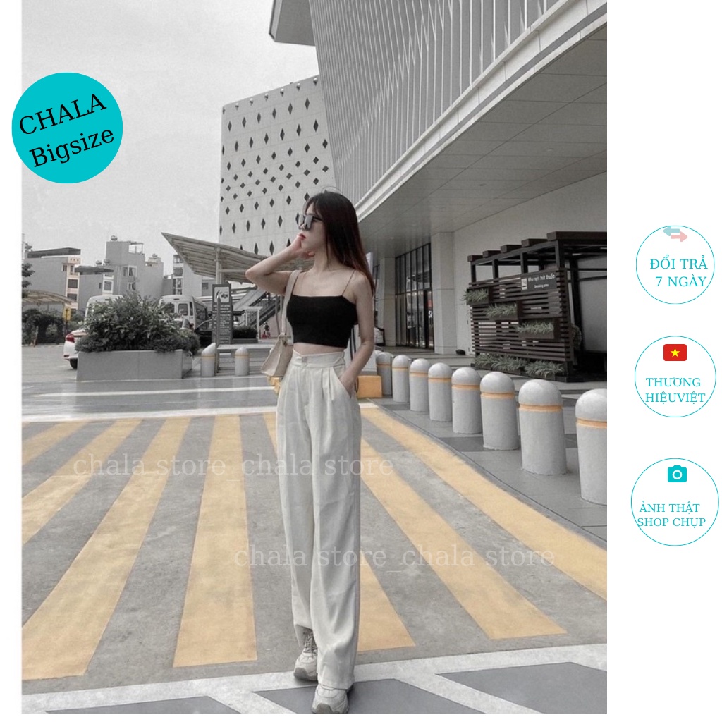 Quần Đũi Suông Nữ Dài Lưng Chun Vải Mềm Chala  Cạp Cao Mặc Đi Làm Đi Học