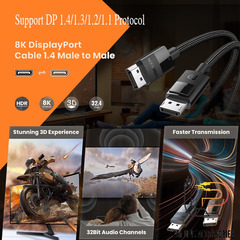 Cáp Displayport bọc dù chuẩn 1.4 hỗ trợ 8K Ugreen Dài 1M - 2M - 3M