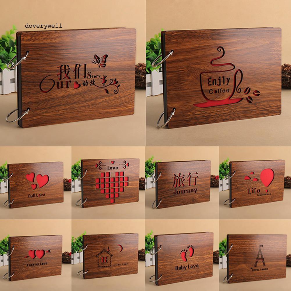 Album lưu niệm bìa gỗ giấy đen 8 inch độc đáo