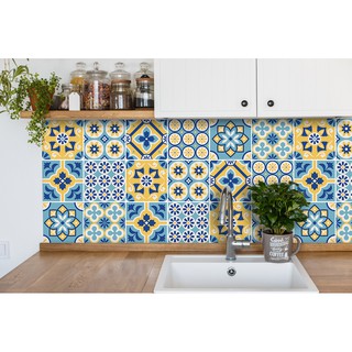 Decal dán tường gạch bông Vintage - Set 18 ô 120 x 60 cm