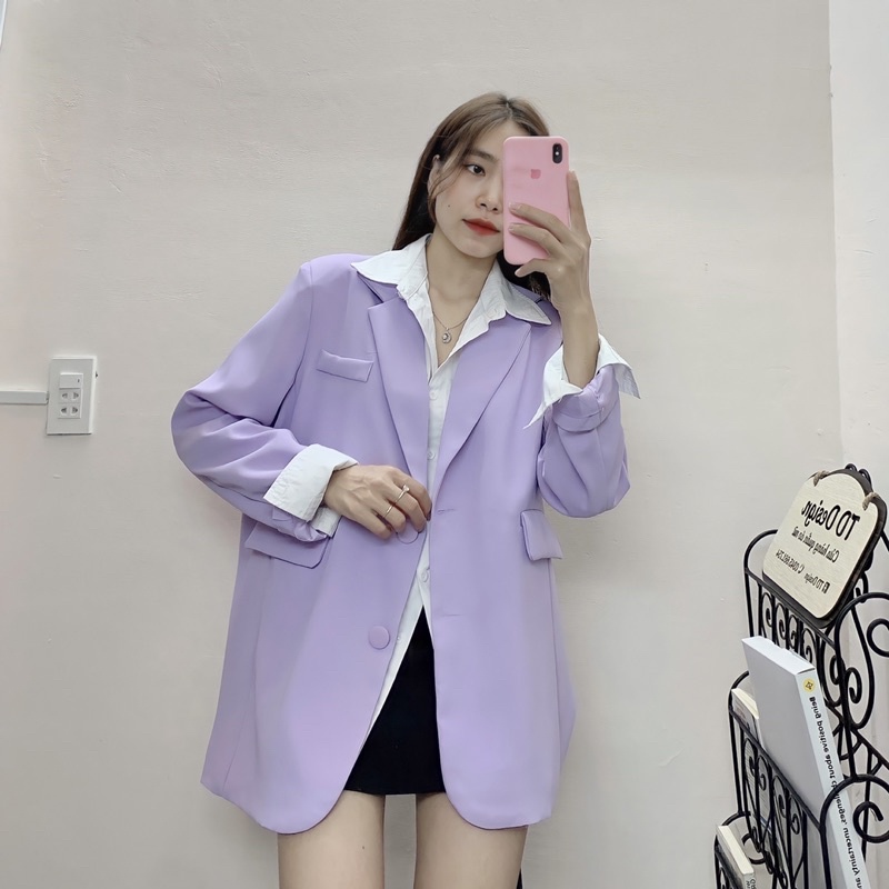 Áo khoác blazer dáng rộng 2 nút vải - phiên bản cao cấp