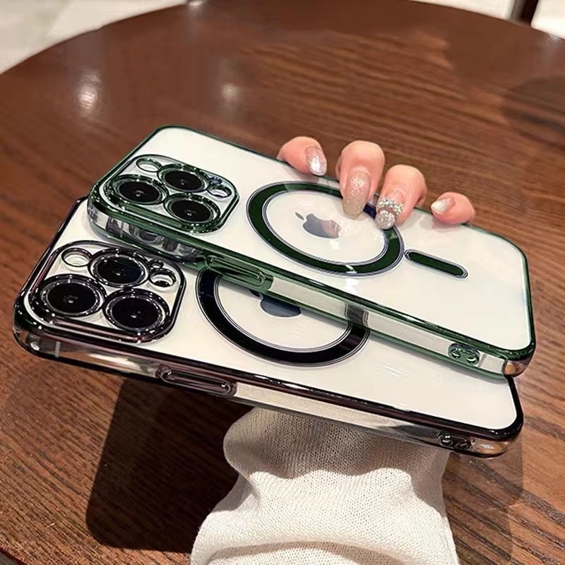 Ốp Điện Thoại TPU Mềm Trong Suốt Mạ Điện Từ Tính Có Vòng Đỡ Kim Loại Cho iphone 13 11 12 pro max X/Xs max XR