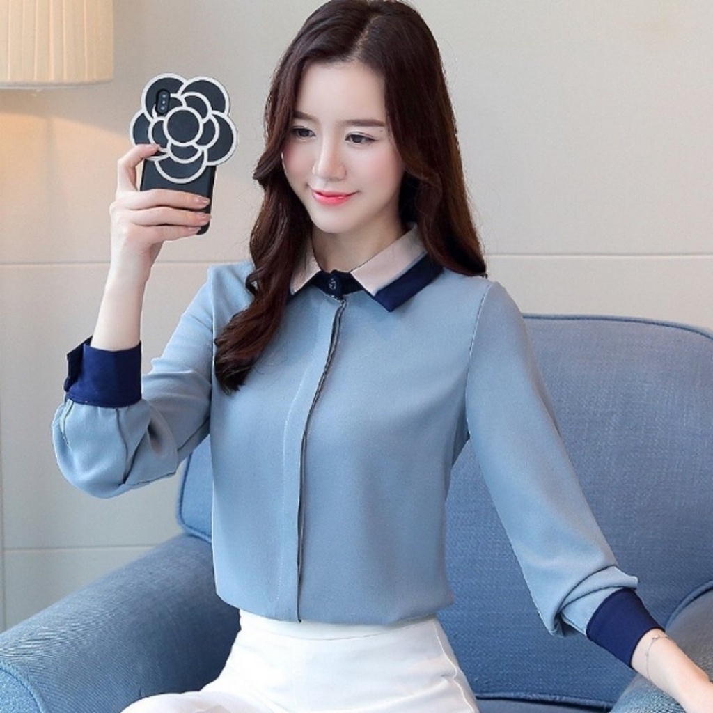 Áo sơ mi nữ dài tay Poniva viền cổ Mã A569 Thời trang Mixup shop Kiểu sơ mi công sở thanh lịch