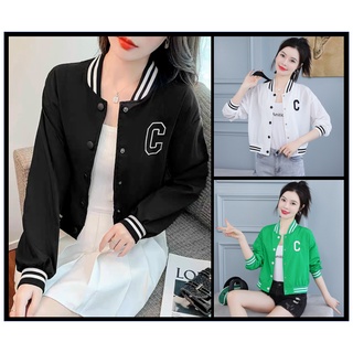 Áo Khoác Bomber Dù Nữ Kiểu Croptop Logo Thêu Chưc C Cực Yêu