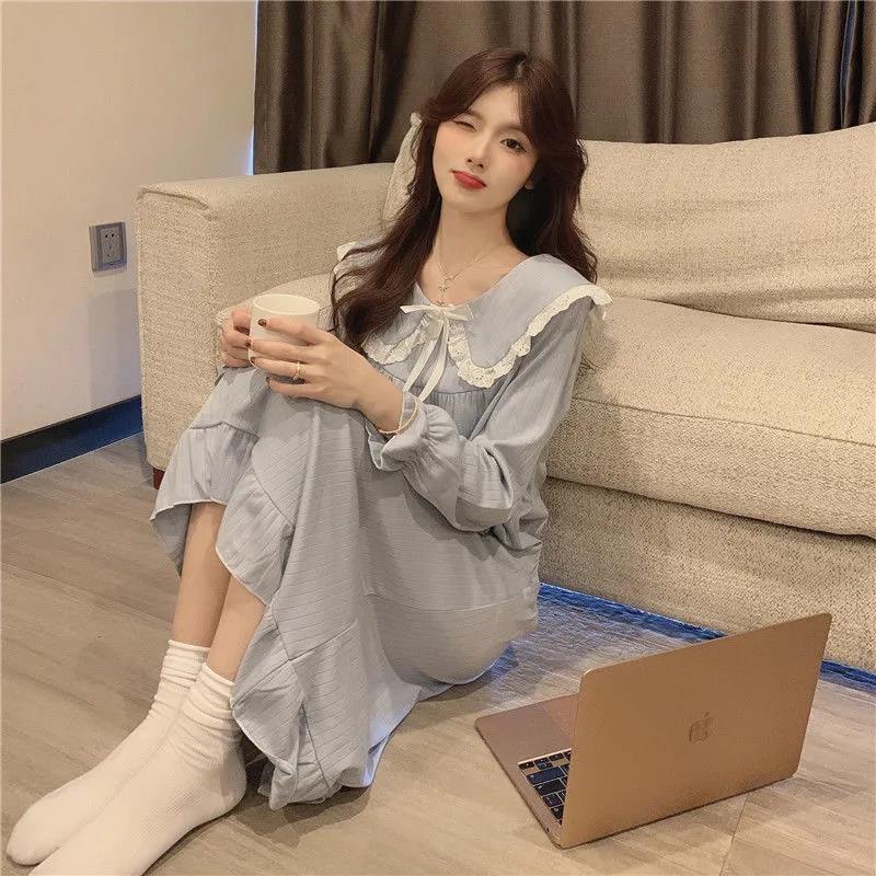 Bộ đồ ngủ tay dài phong cách công chúa dễ thương thời trang xuân thu cho nữ